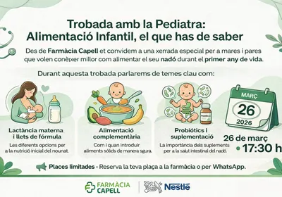 Trobada amb la Pediatra a Farm&agrave;cia Capell: Alimentaci&oacute; Infantil, el que has de saber