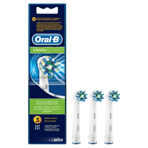Oral-B Crossaction - Cabezal de Recambio, Set de 3 Recambios blancos para Cepillo Eléctrico Recargable