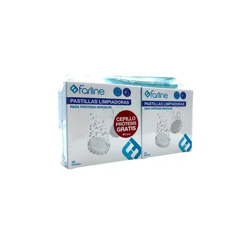 Pastillas limpiadoras para prótesis dentales Farline 64 pastillas + cepillo prótesis gratis