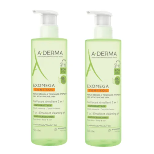 Aderma exomega duplo gel limpiador emoliente 2 en 1 cuerpo y cabello 500 ml