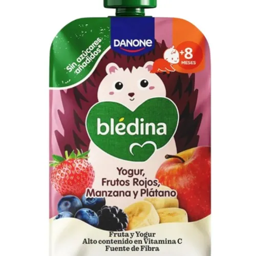 BLEDINA POUCH YOGUR FRUTOS ROJOS MANZANA Y PLATANO  1 POUCH 100 G