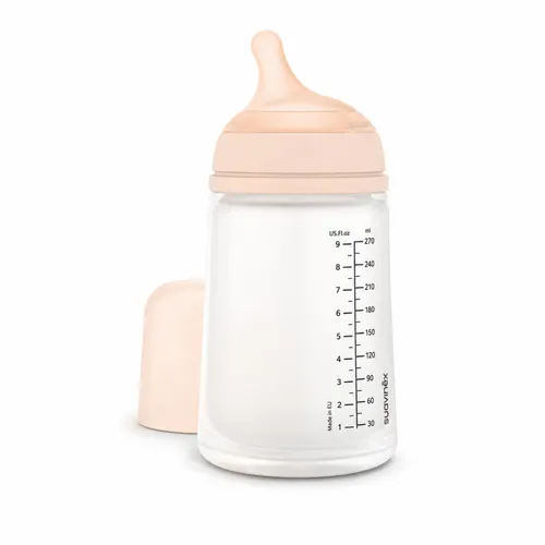 Biberón Anticólico Tetina de Silicona Suavinex +3 Meses 270 ml Talla M Almond