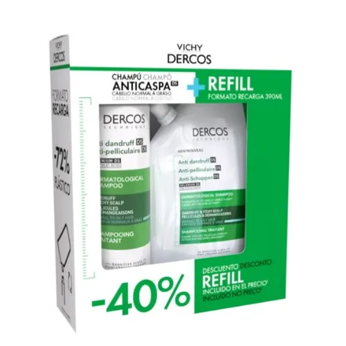 DERCOS DS Xampú Anticaspa per a Cabells Normals a Grassos 400 ml +  Ecorefill 500 ml