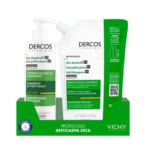 DERCOS DS Champú Anticaspa Cabello Seco 400 ml + Ecorefill 500 ml
