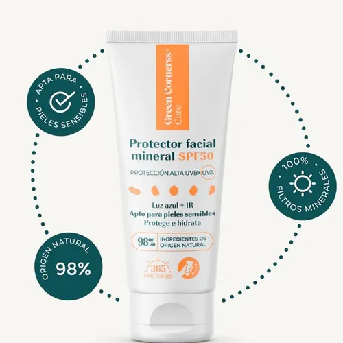 Protector solar mineral SPF50 apto para pieles sensibles Green Cornerss 50 ml