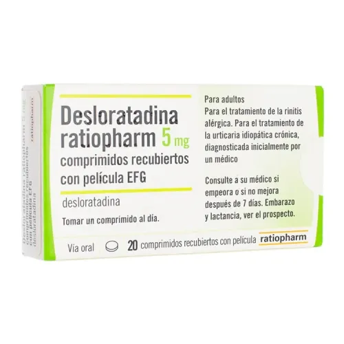 Desloratadina ratiopharm efg 5 mg 20 comprimidos recubiertos