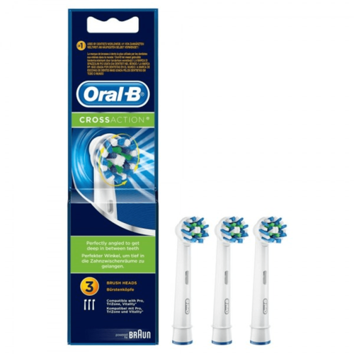 Oral-B Crossaction - Cabezal de Recambio, Set de 3 Recambios blancos para Cepillo Eléctrico Recargable