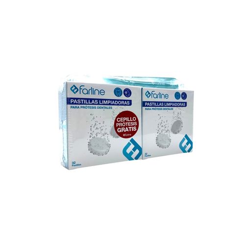 Pastillas limpiadoras para prótesis dentales Farline 64 pastillas + cepillo prótesis gratis