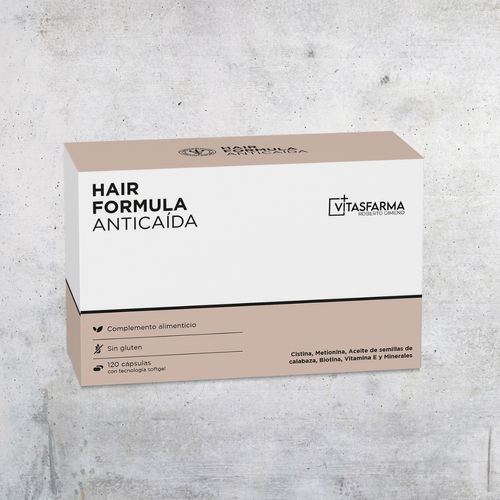 Hair fórmula anticaída 120 cápsulas con tecnología softgel Vitasfarma Roberto Gimeno