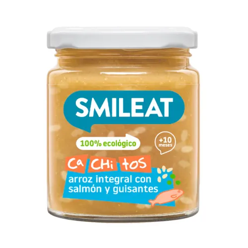 Smileat Tarrito de cachitos arroz integral con salmón y guisantes 230 g