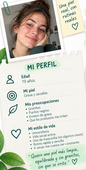 Perfil de piel grasa sensible con tendencia acneica